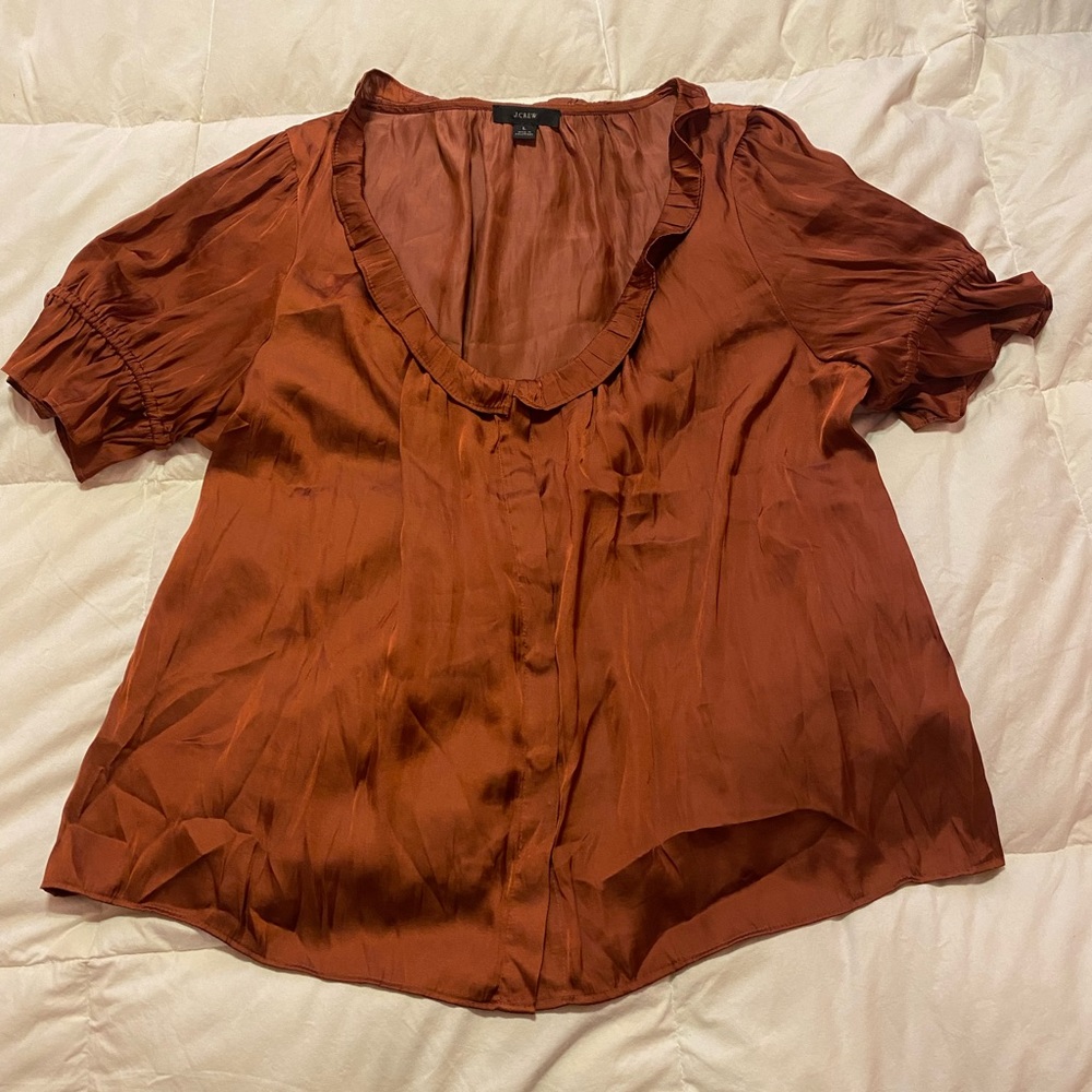 J Crew Ruffle featherweight satin scoopneck top size Large